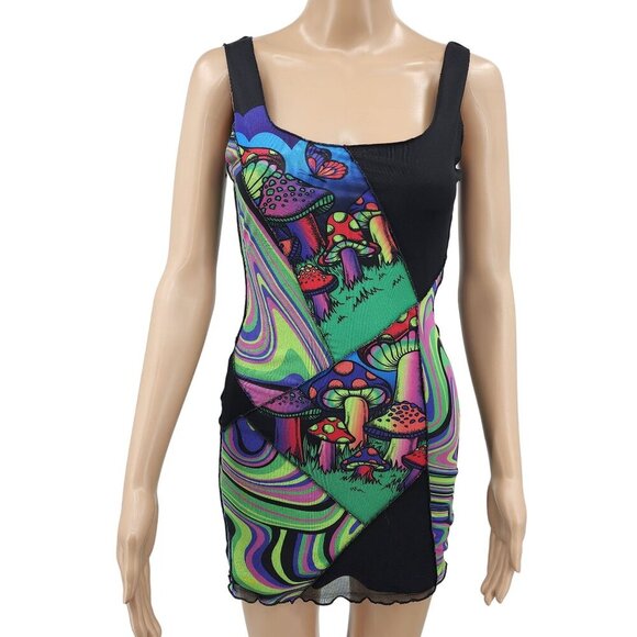 Psychedelic Mushroom Print Bodycon Dress By Current Mood XS - Picture 11 of 11